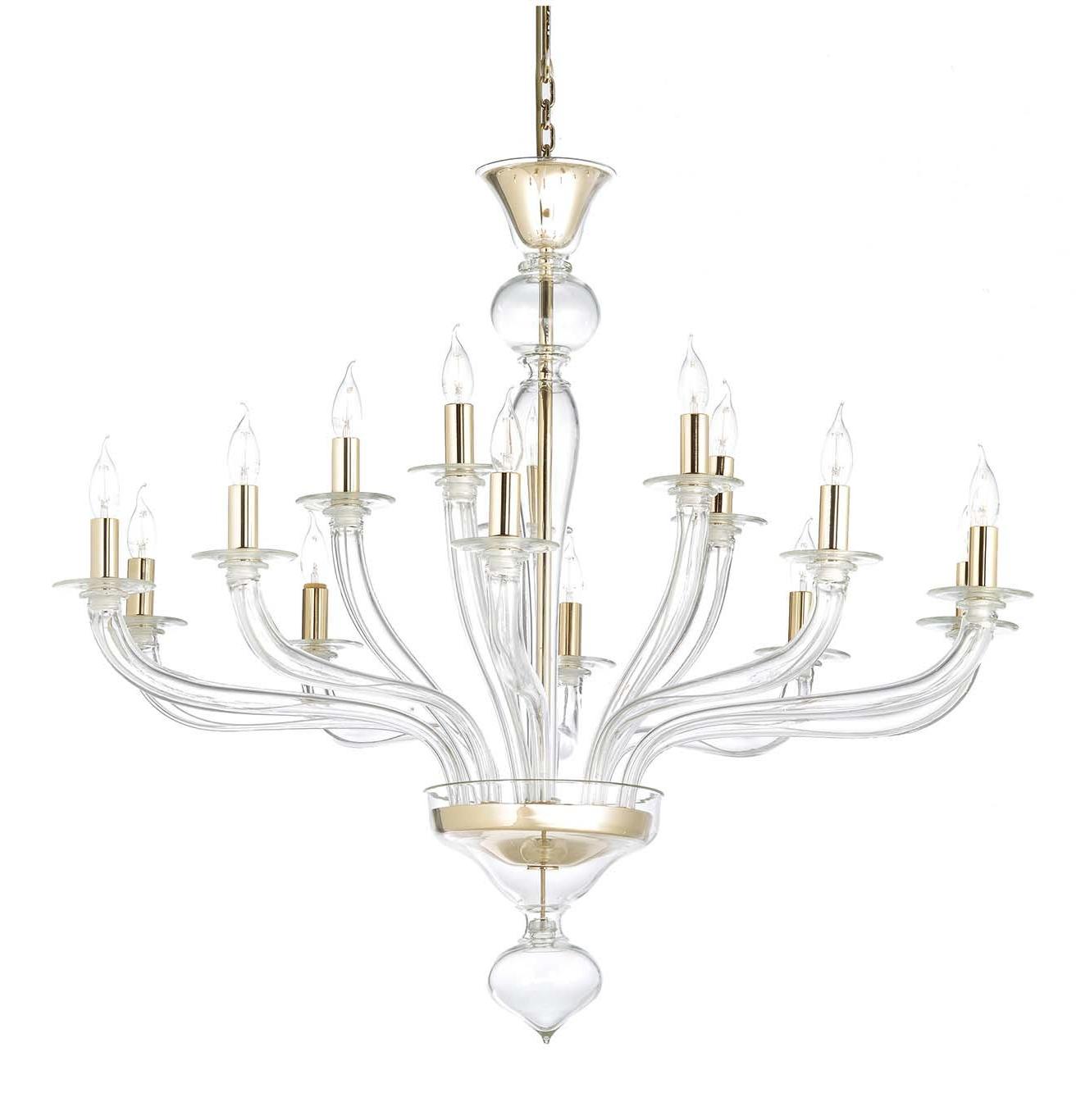 Lustre Murano em Vidro Transparente com Acabamento Ouro 24K