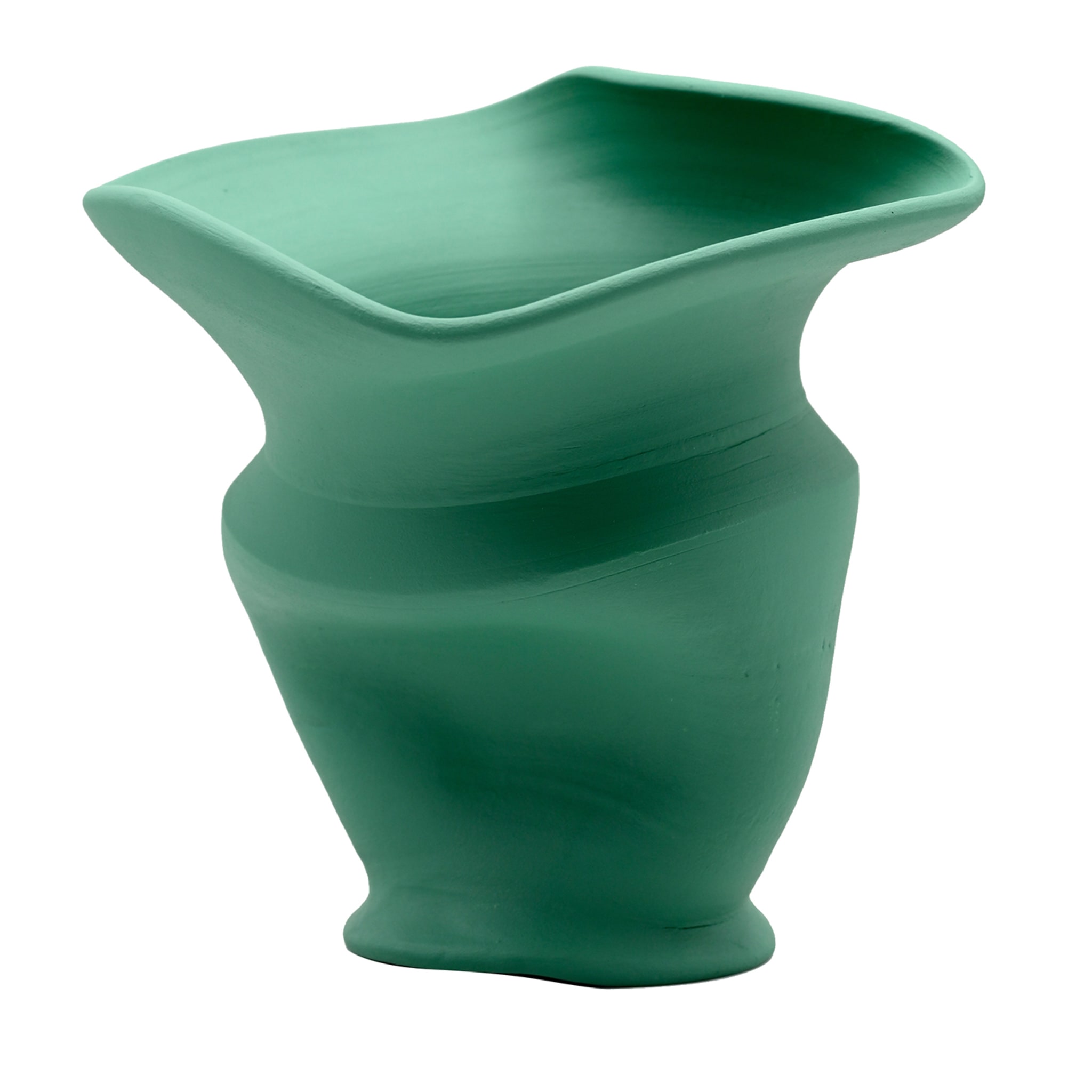 Vaso esculpido à mão verde