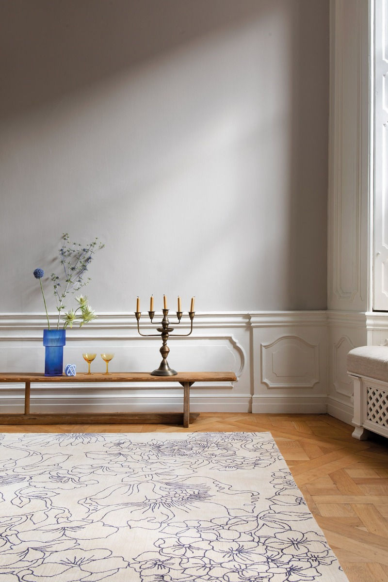 Tapete Linear Floral Azul