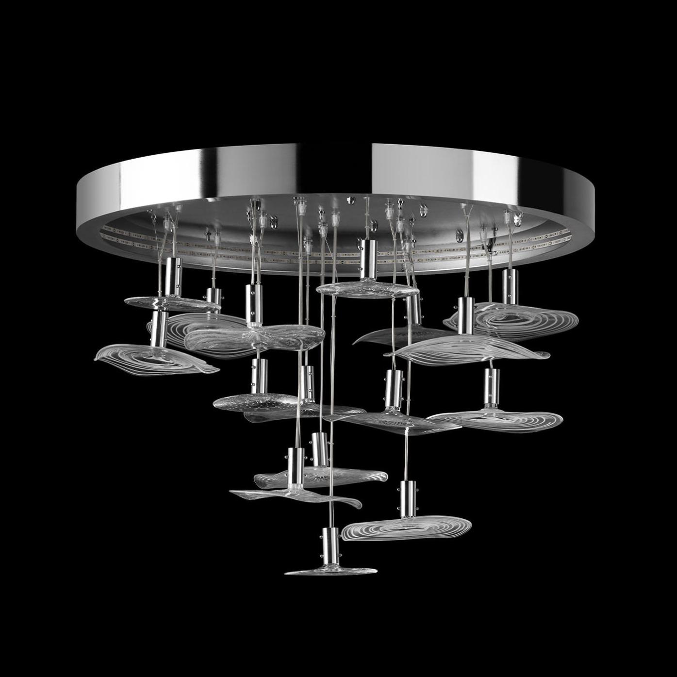 Lustre Redondo em Crómio com Vidro de Murano