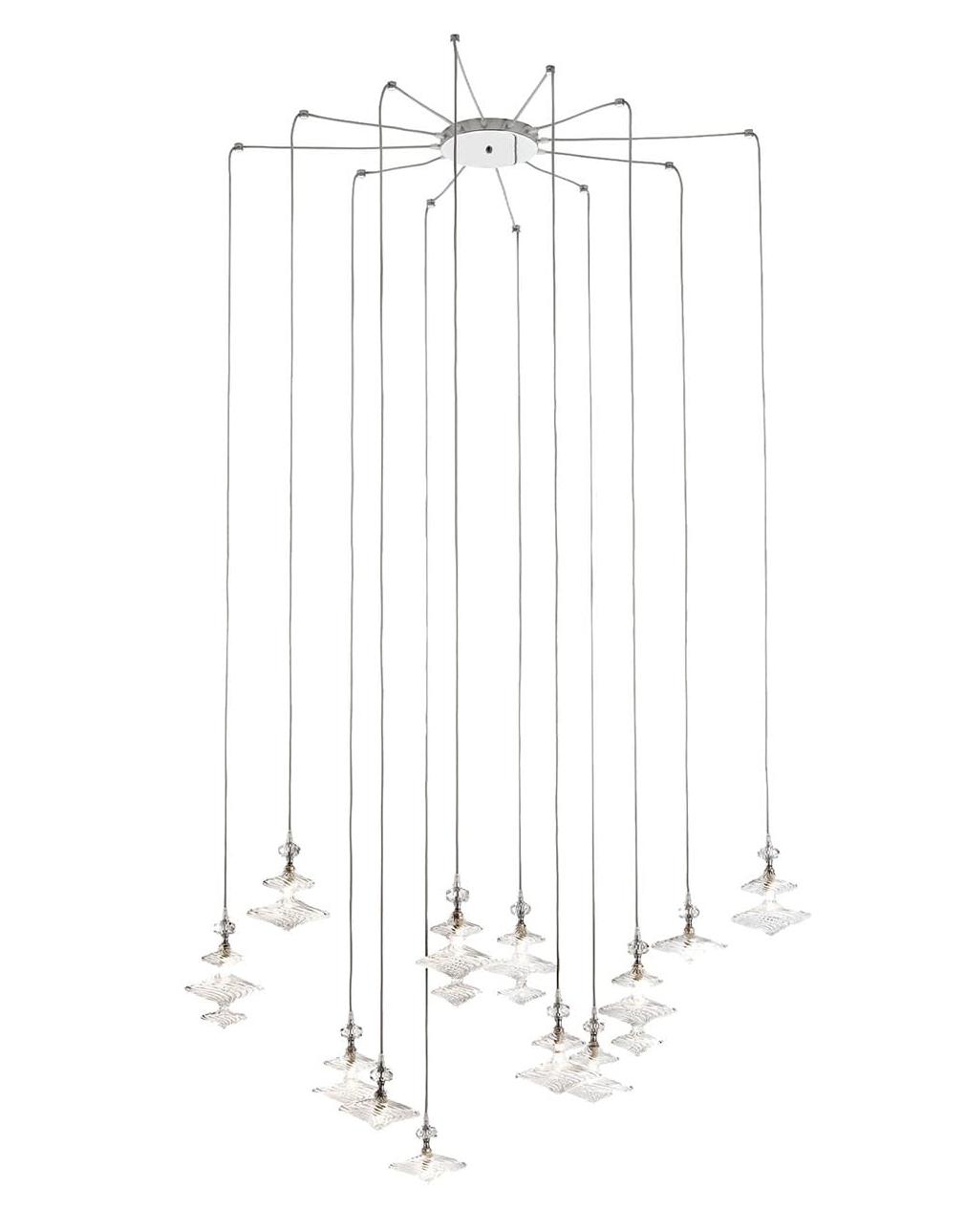 Lustre Contemporâneo Ajustável com Elementos de Vidro