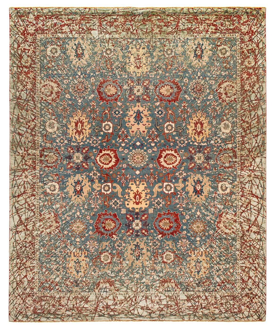 Tapete Seda Bidjar Paddington Dawn Azul-petróleo Cinzento | Tamanho: 300 × 400 cm