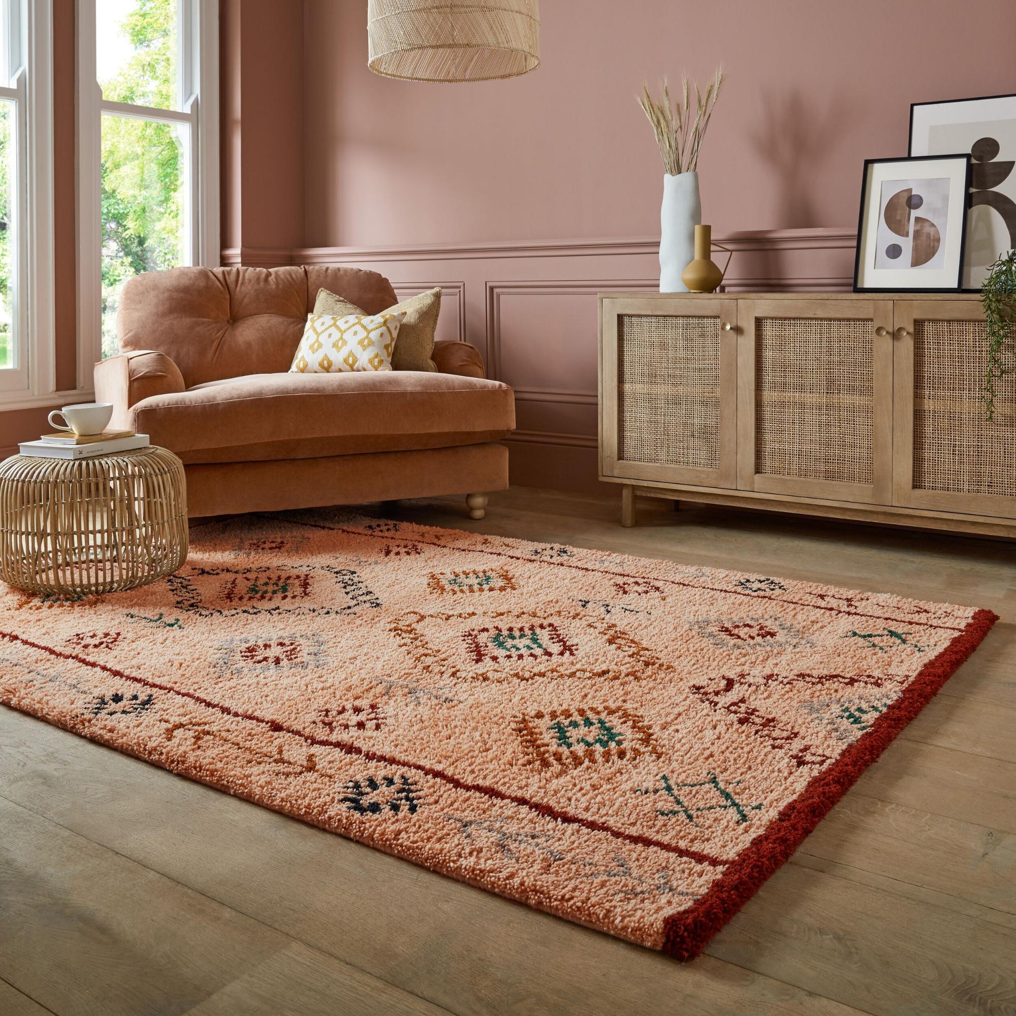 Tapete Shaggy Tribal Rosa