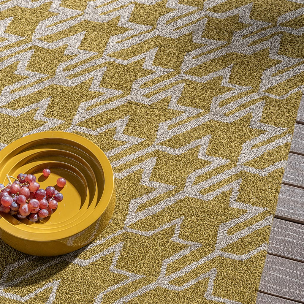 Tapete Exterior Houndstooth Mostarda | Tamanho: 200 × 280 cm
