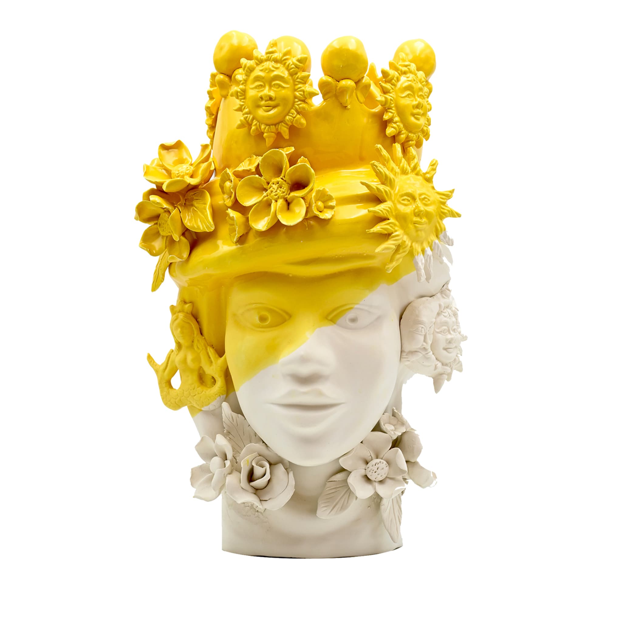 Escultura artesanal Moor's Head dourada e branca