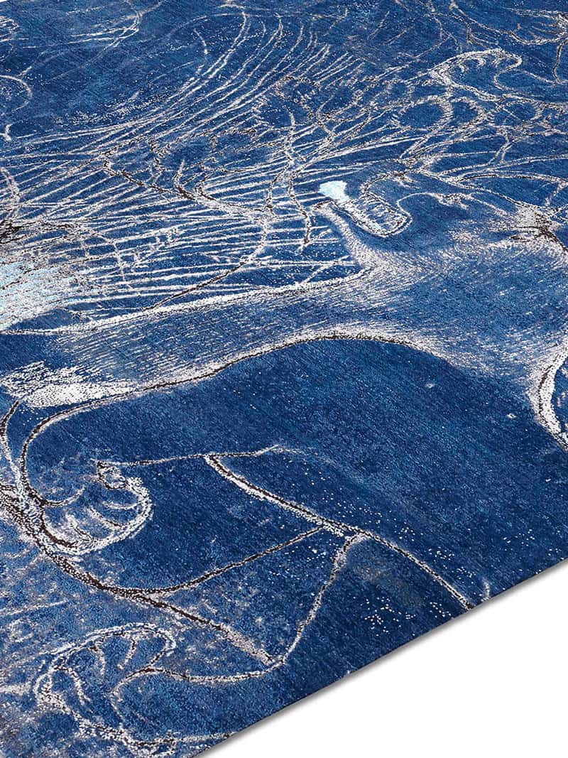 Tapete Two Lions Navy Tecido à Mão