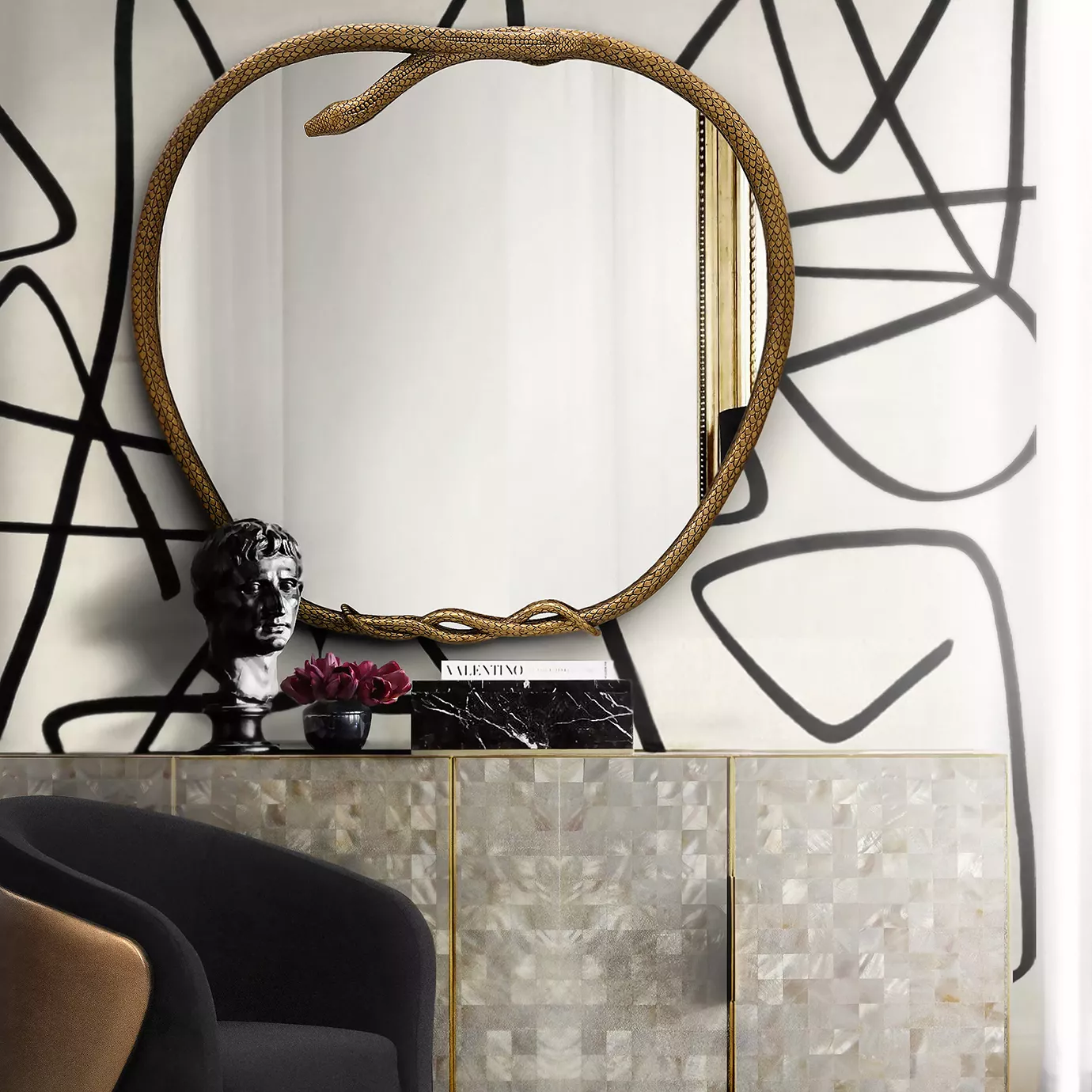 Espelho serpentino formato maçã