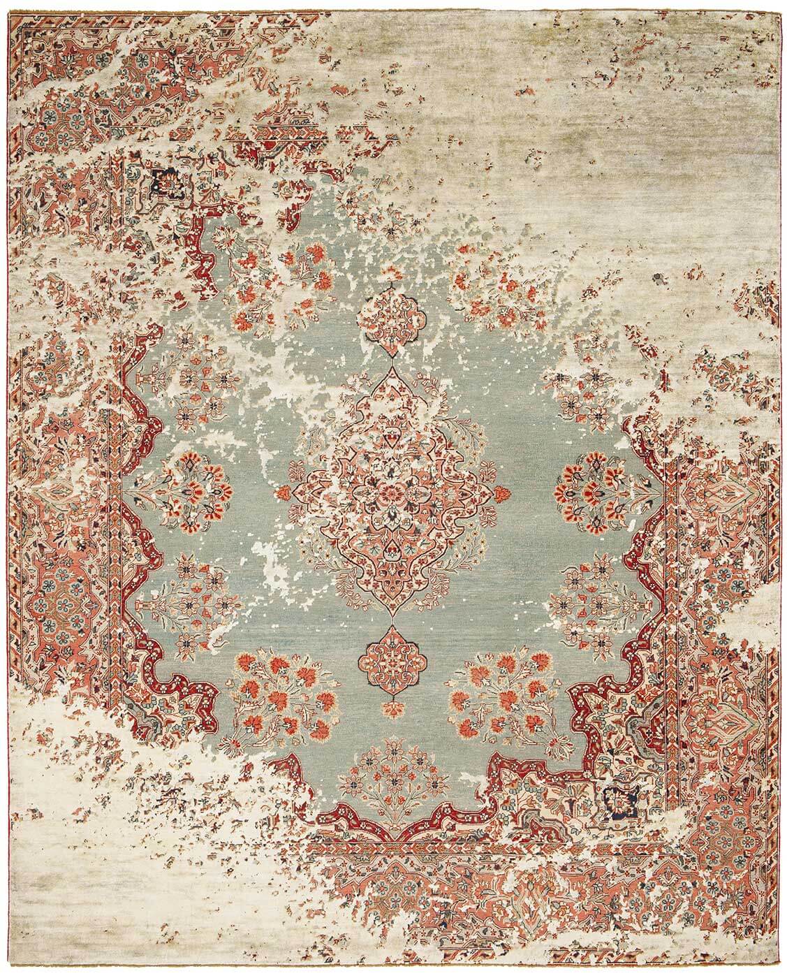 Tapete Seda Kirman Robson Raved Azul Cinzento Prateado | Tamanho: 200 × 300 cm