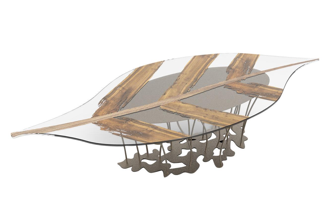 Mesa de Jantar Venezia com Tampo em Vidro e Folha