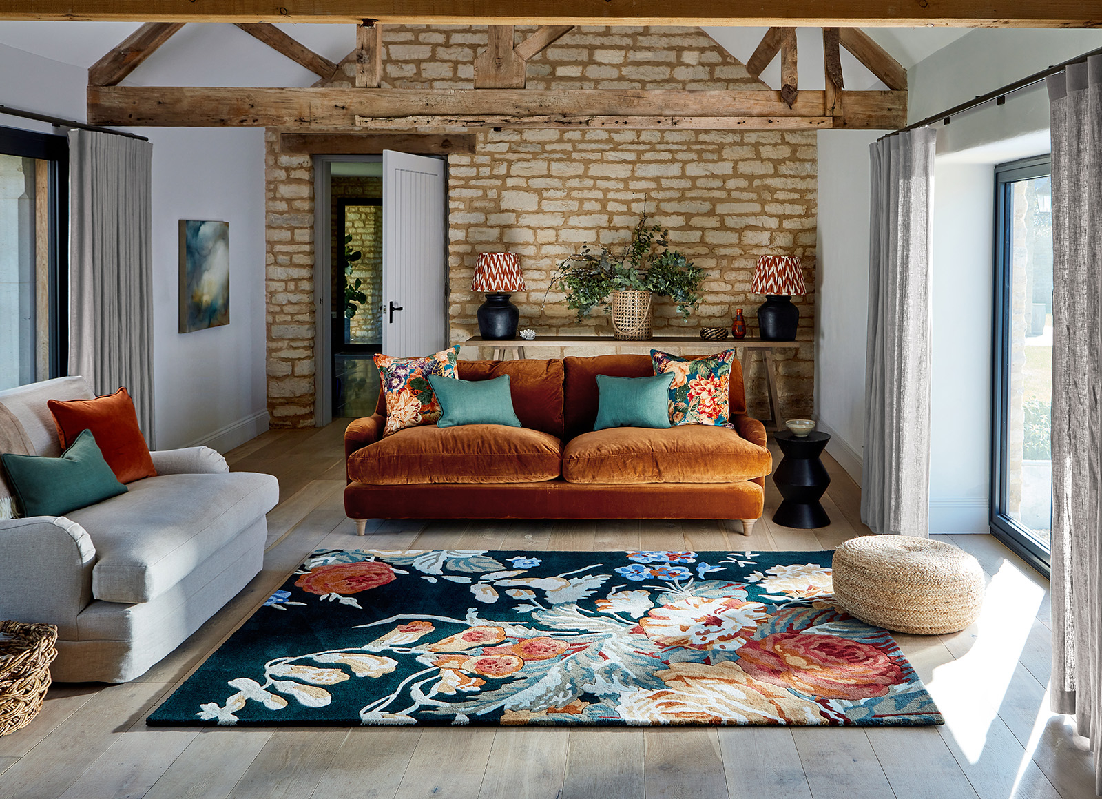 Tapete Stapleton Park Azul Marinho/Laranja Queimado | Tamanho: 250 × 350 cm
