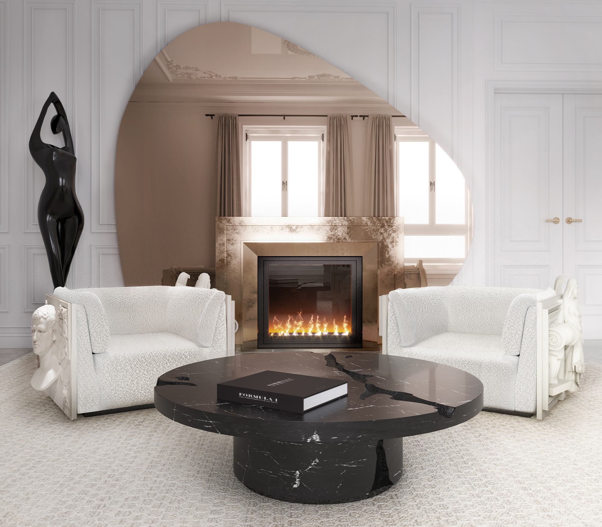 Conjunto 3 Peças Mesa de Centro Dominion Nero Marquina