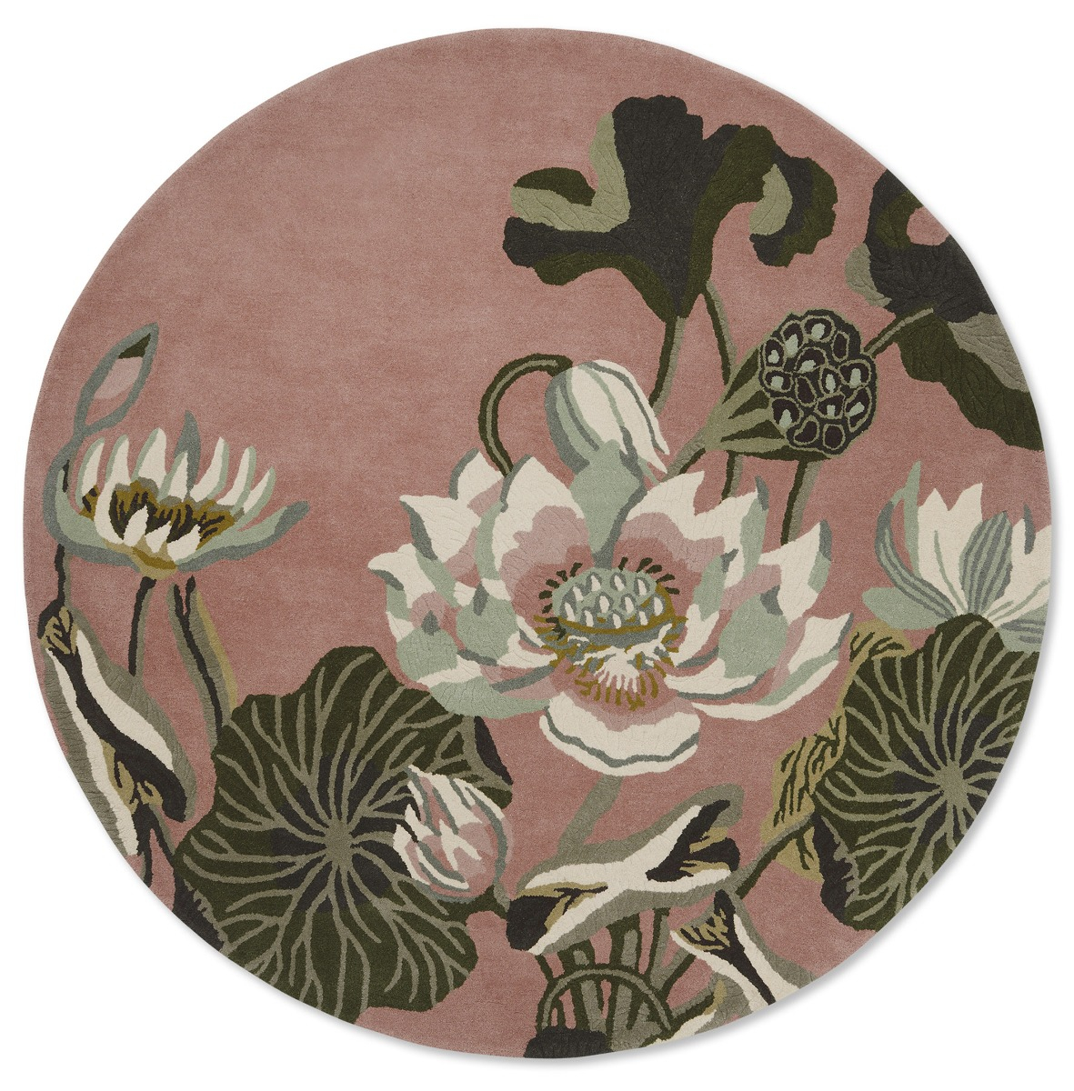 Tapete Círculo Waterlily Rosa Empoeirado | Tamanho: Ø 150 cm