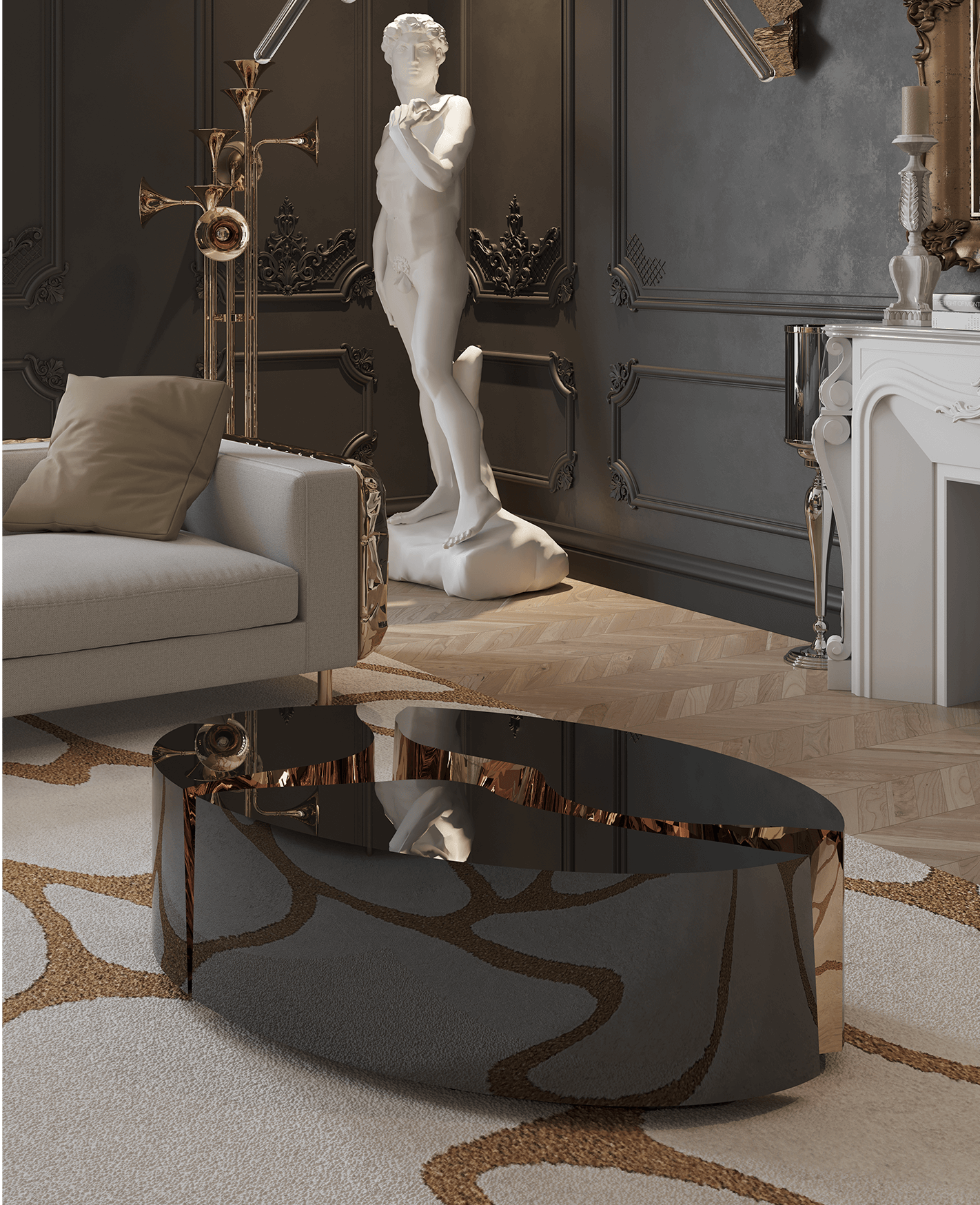 Mesa de Centro Oval Preta Fissure