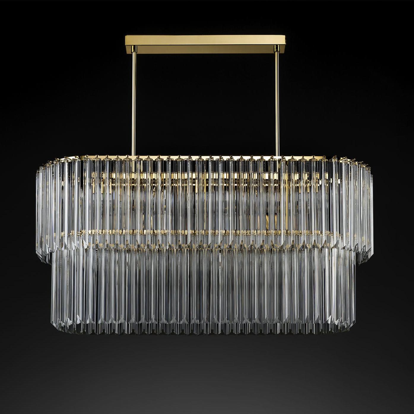 Lustre Oval em Ouro Envelhecido com Vidro Triedro Transparente