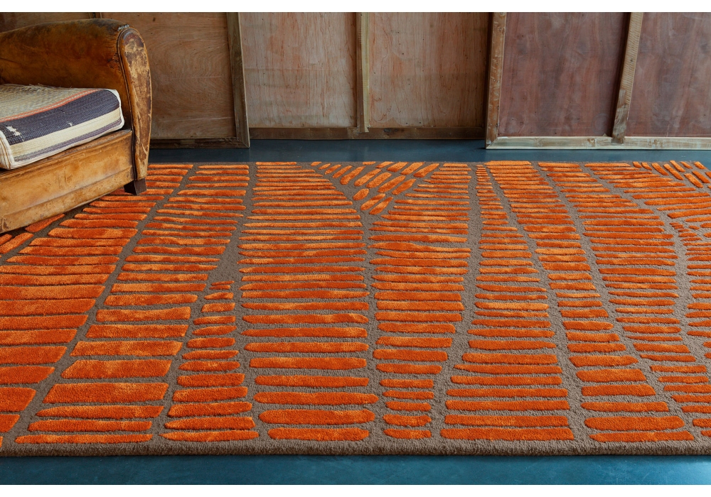 Tapete de Lã/Viscose Laranja Cinzento Enia