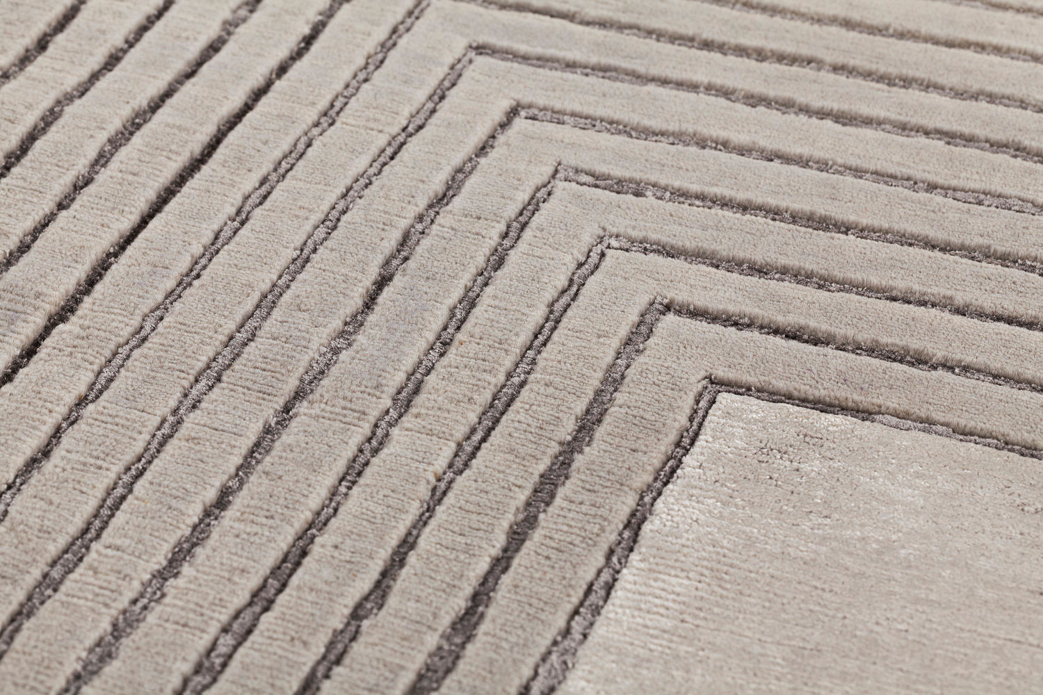 Tapete Feito à Mão Moldura Bege Lã e Viscose