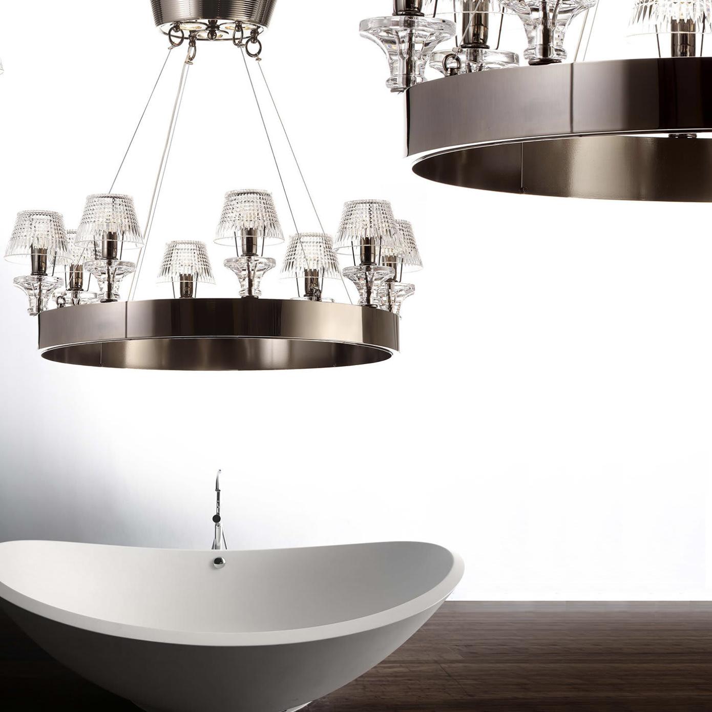 Lustre em Níquel Negro com Abajures de Cristal