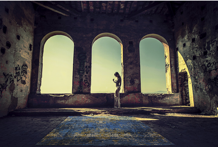 Tapete Luxuoso Abstract Azul Dourado | Tamanho: 170 × 240 cm