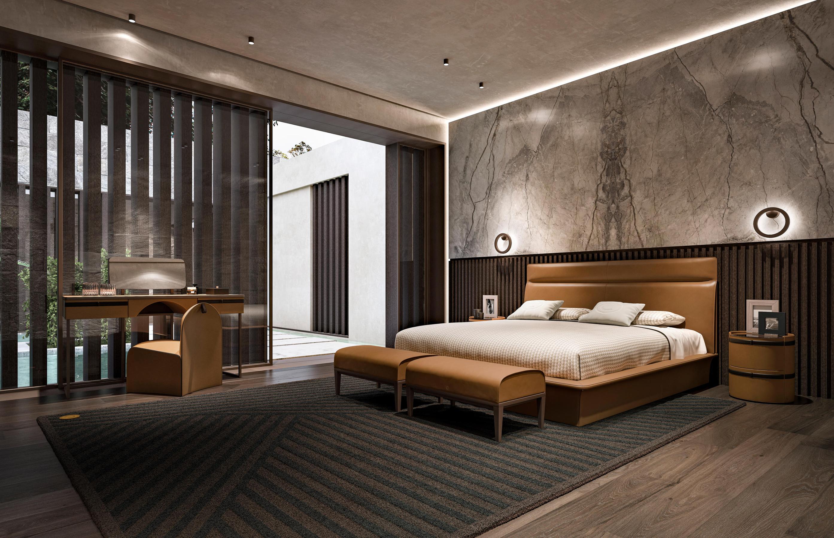 Cama Moderna em Pele com Cabeceira | Tamanho do colchão: 180 × 200 cm