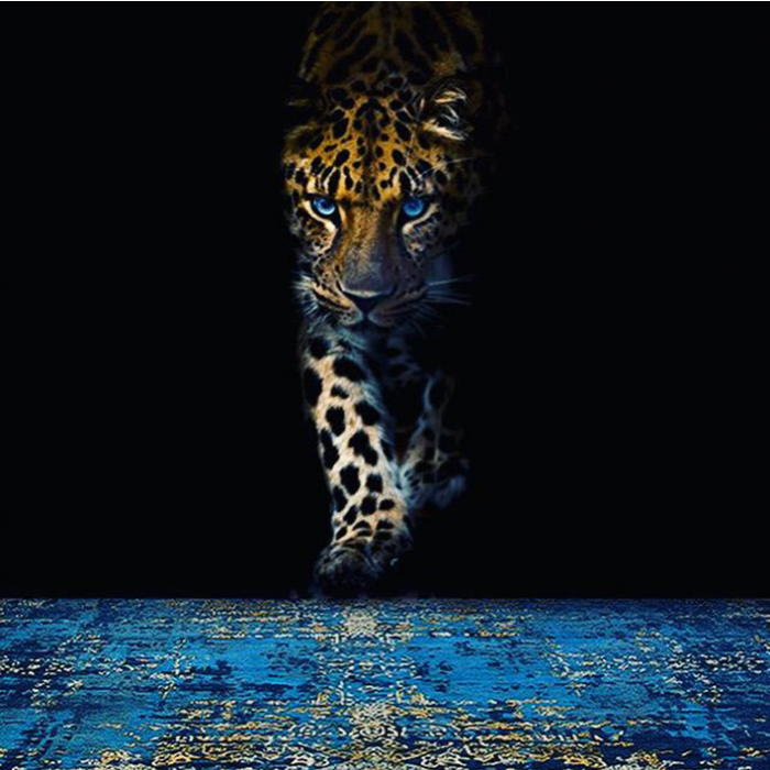 Tapete Luxuoso Abstract Azul Dourado | Tamanho: 170 × 240 cm