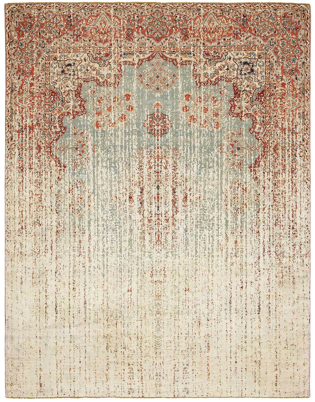 Tapete Seda Kirman Robson Vendetta Azul Cinzento Prateado | Tamanho: 250 × 300 cm