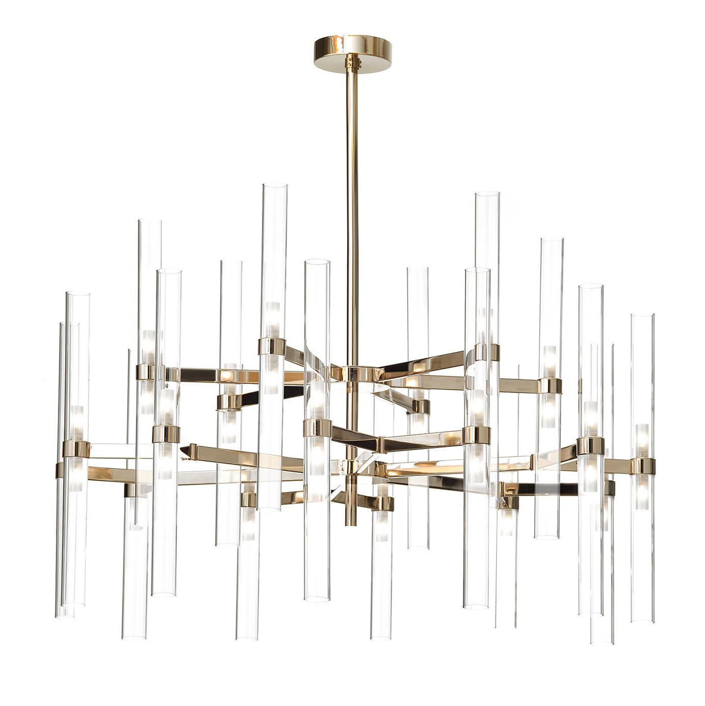 Lustre de 36 Lâmpadas com Cilindros de Vidro Ouro Suave
