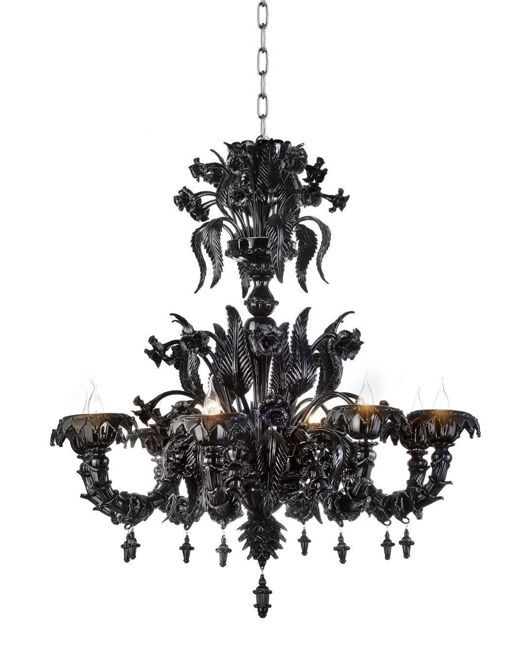 Lustre Rezzonico Murano Negro de 8 Lâmpadas