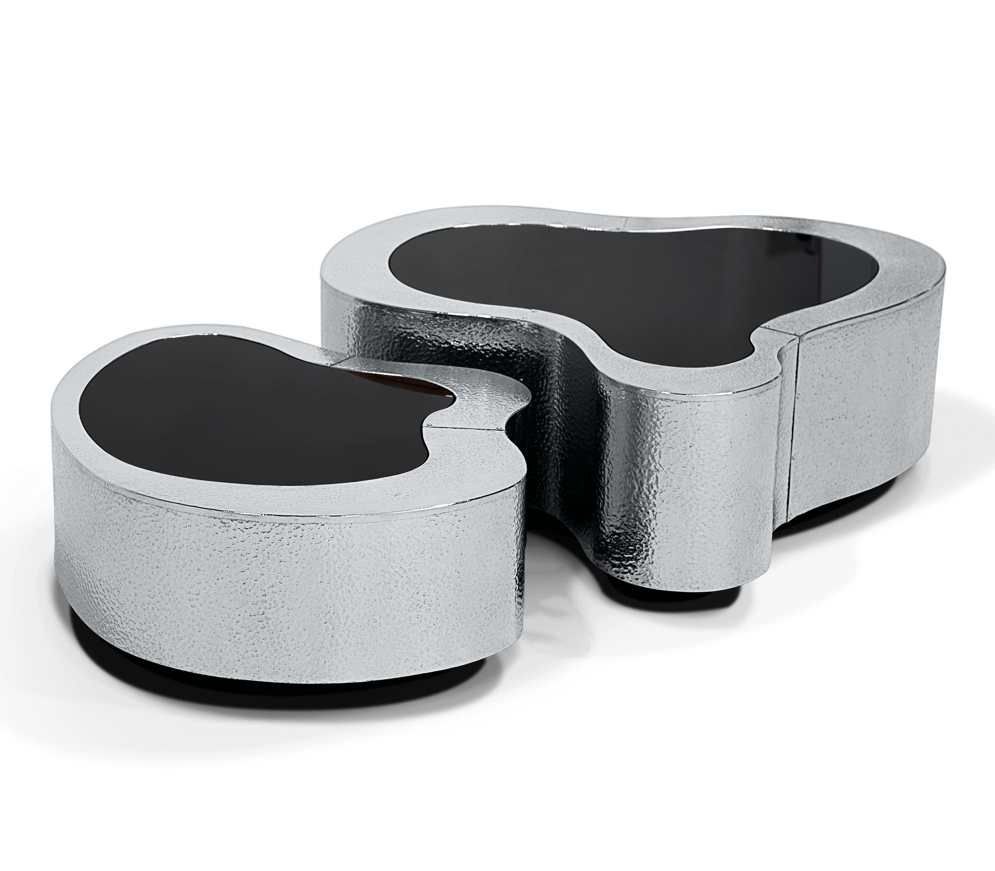 Conjunto de Mesas de Centro Crest Aço Inox Martelado