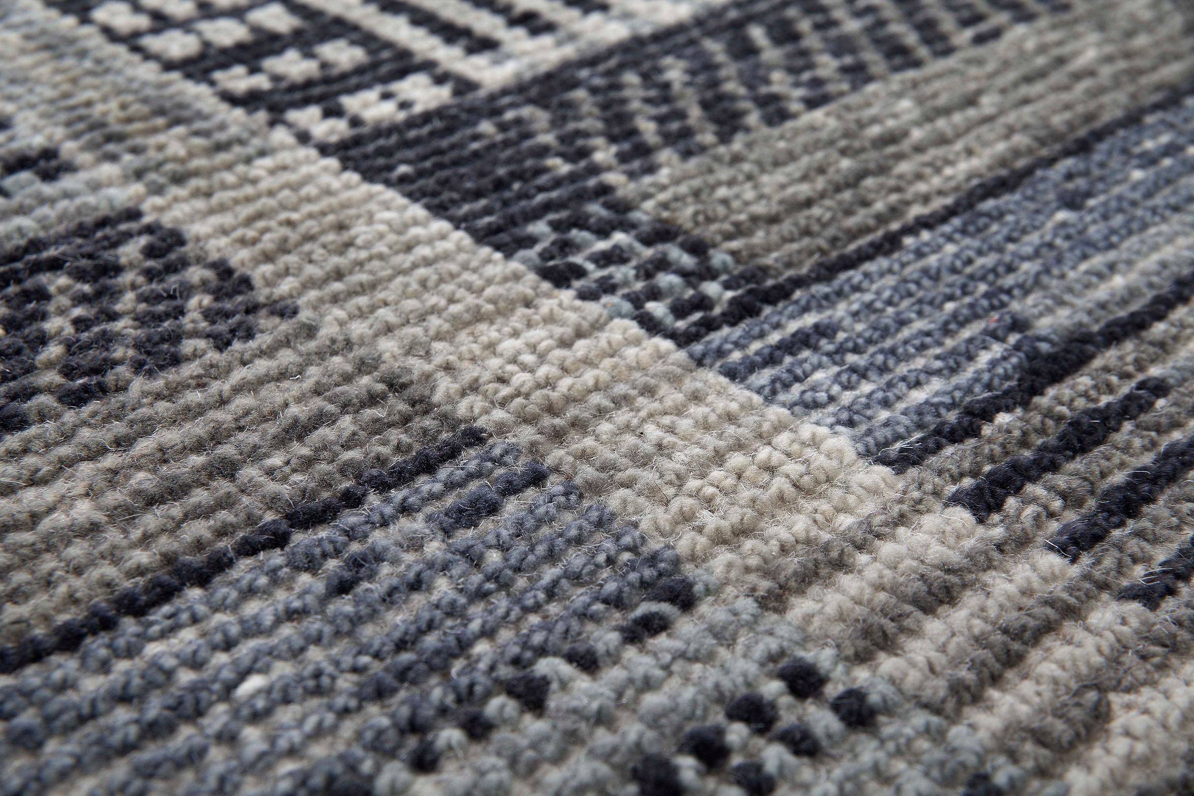 Tapete Feito à Mão Turco Xadrez Cinzento