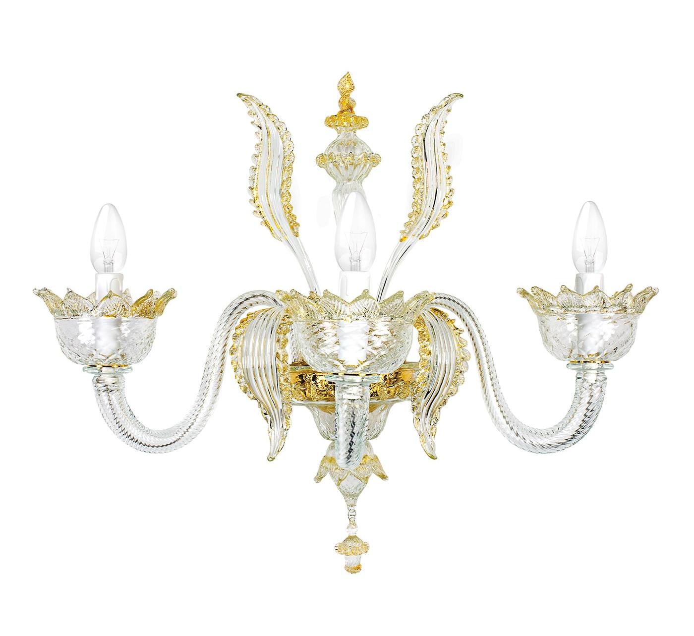 Aplique de Parede Murano de 3 Lâmpadas com Detalhes Dourados