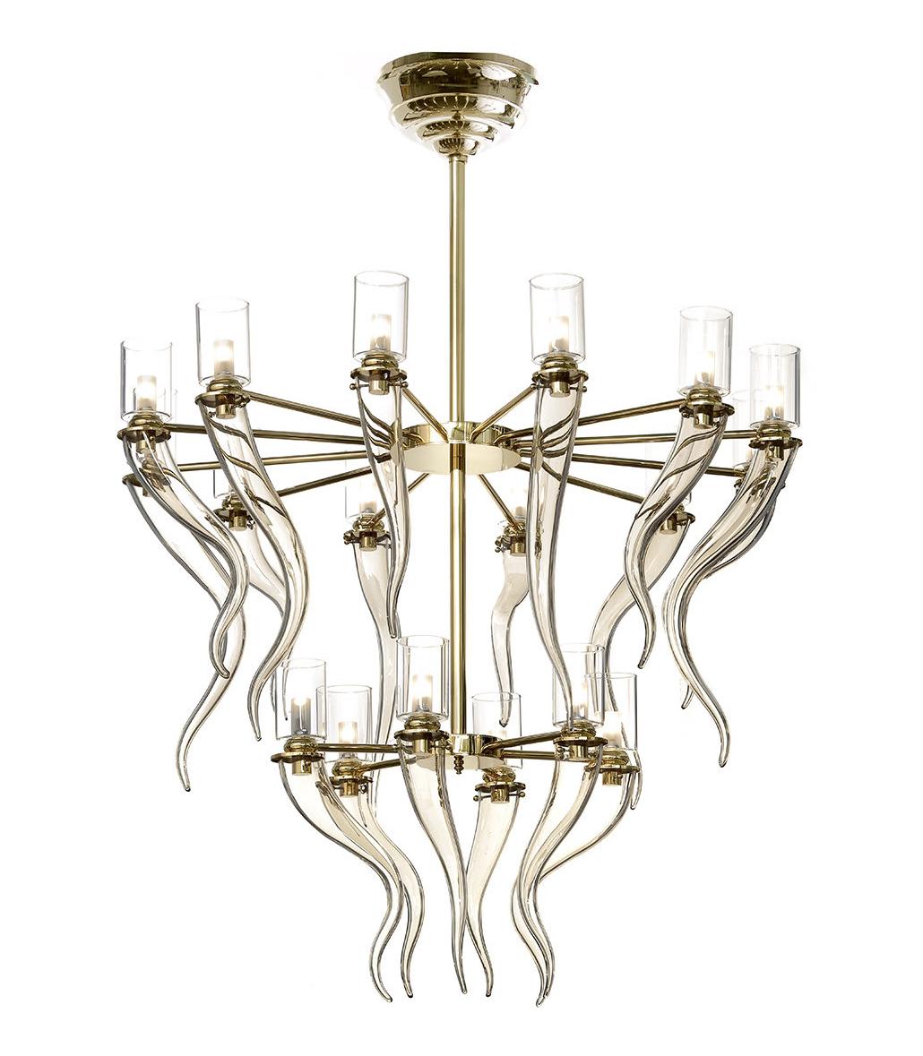 Lustre Murano Horn em Ouro Suave