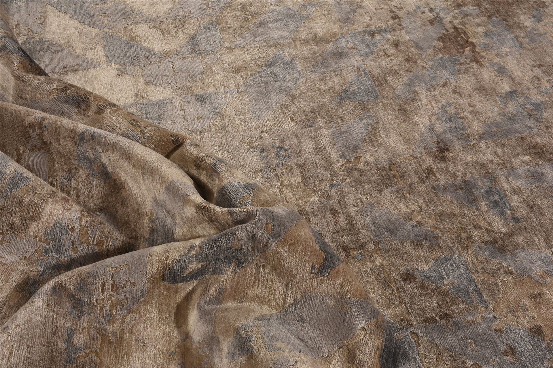 Tapete Feito à Mão Seda de Bambu Abstracto Indiano