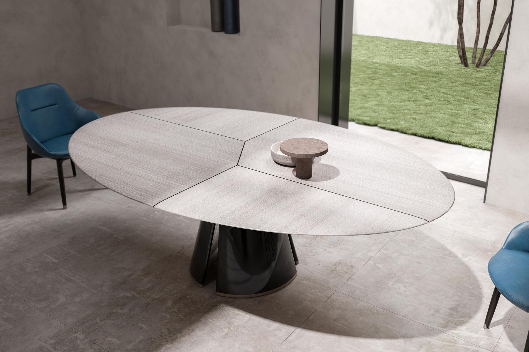 Mesa de Jantar Oval Talos | Tampo: Mármore Arabescato Corchia | Dimensões: L 210 cm