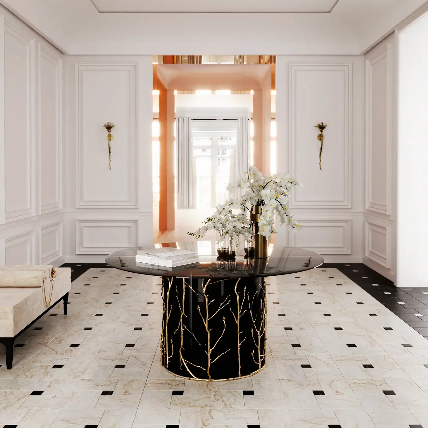 Mesa de Jantar Tampo Vidro Elowen