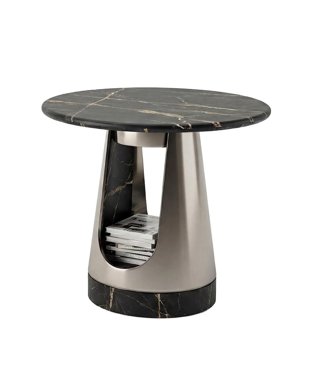 Mesa de Centro Redonda Aura com Tampo em Pedra Escura