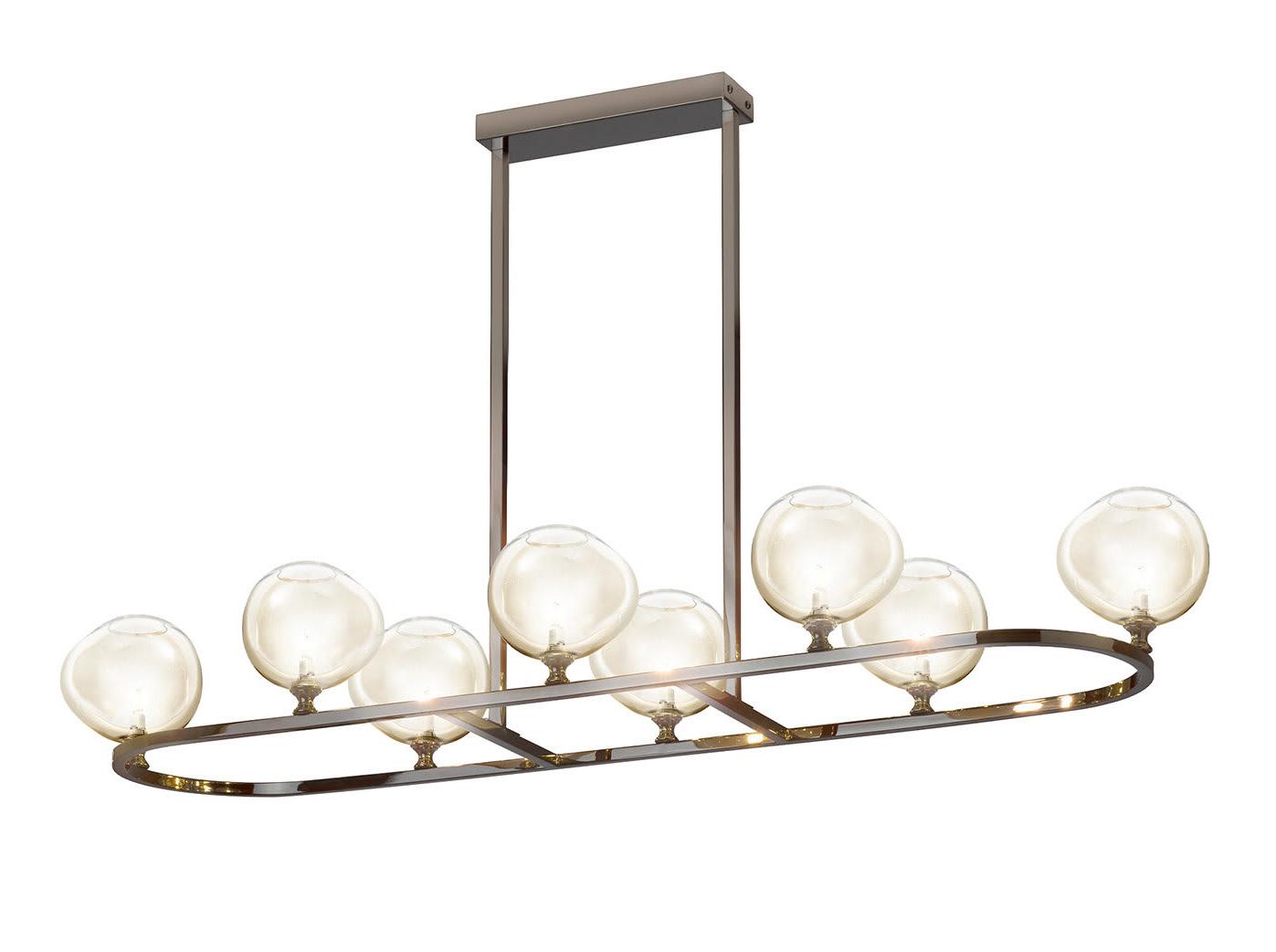 Lustre Rectangular com Esferas de Cristal Talhado à Mão