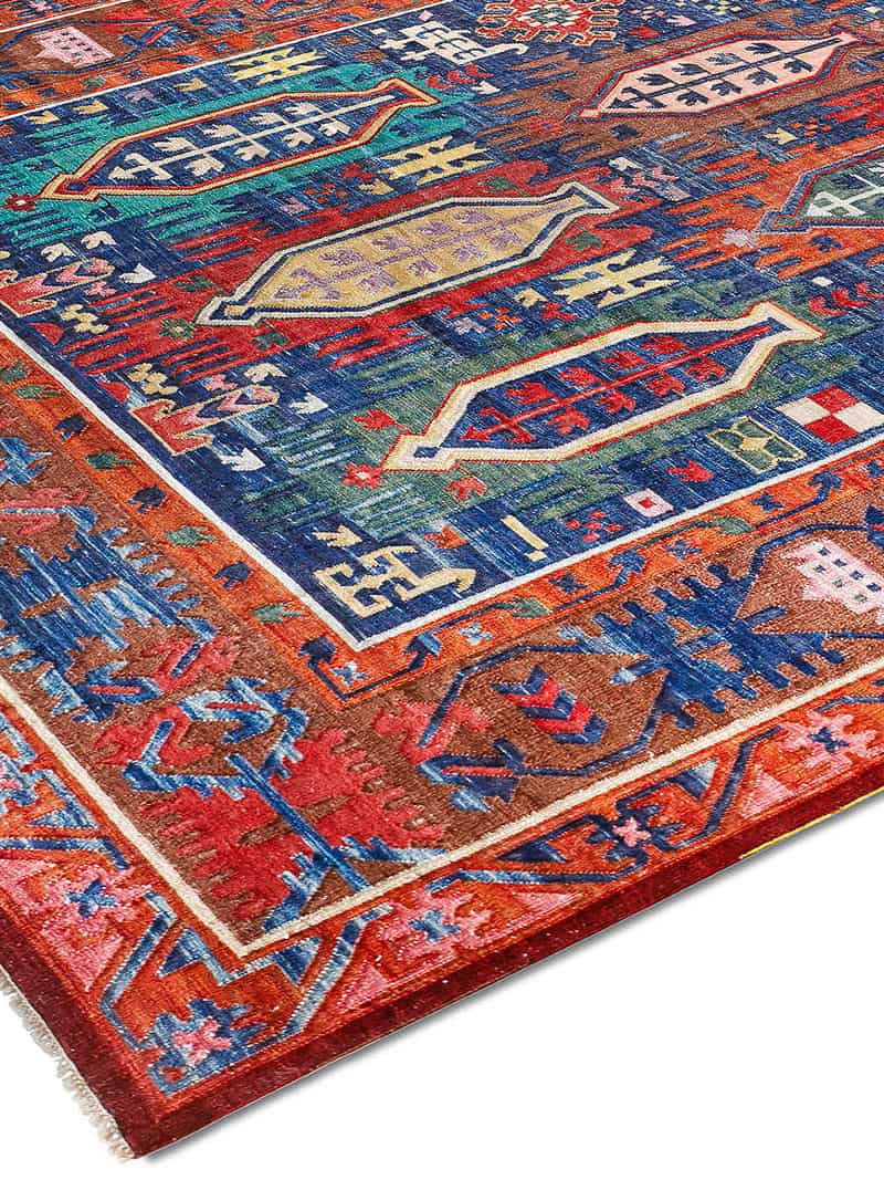 Tapete Flatweave Azul / Vermelho Feito à Mão Luxury | Tamanho: 122 × 183 cm