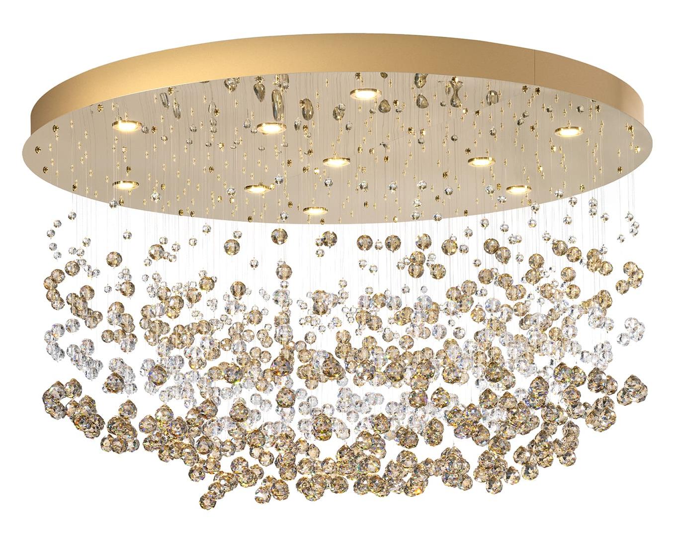Lustre em Ouro Pálido com Esferas de Cristal