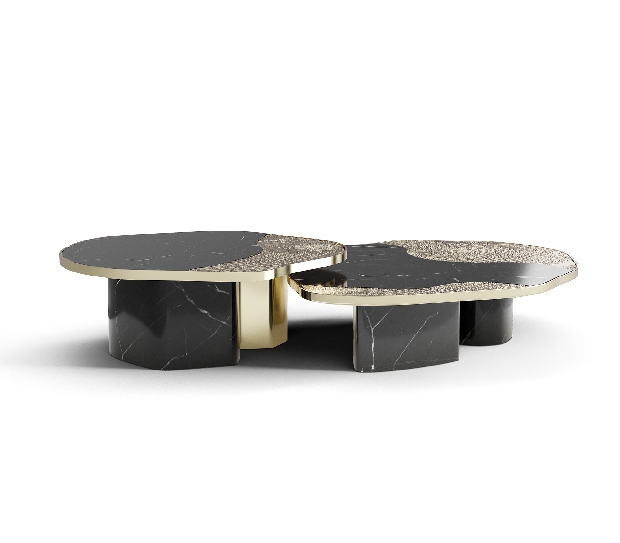 Conjunto de Mesas Athena Mármore Nero e Ouro