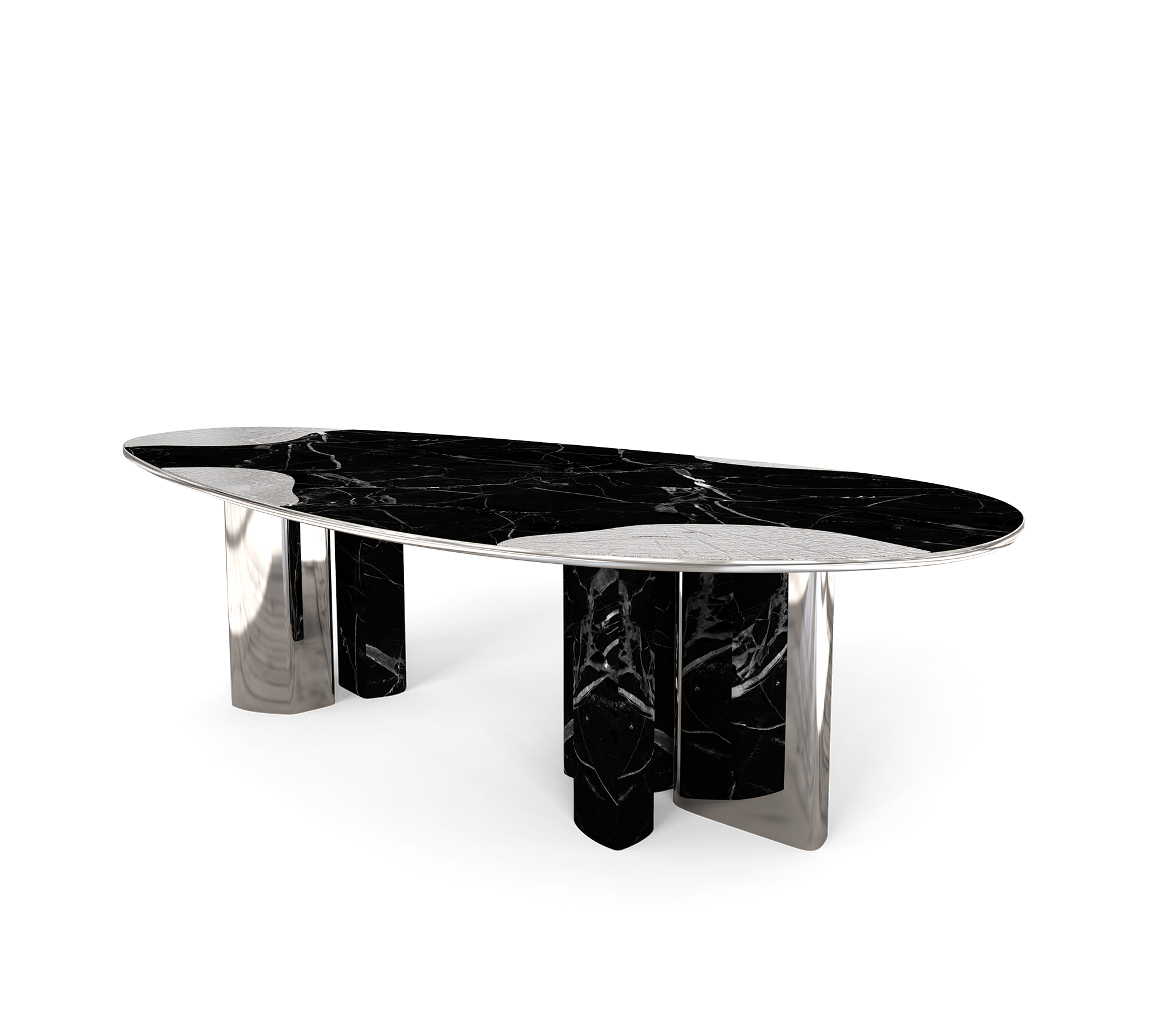 Mesa de Jantar Athena Mármore Nero e Prata