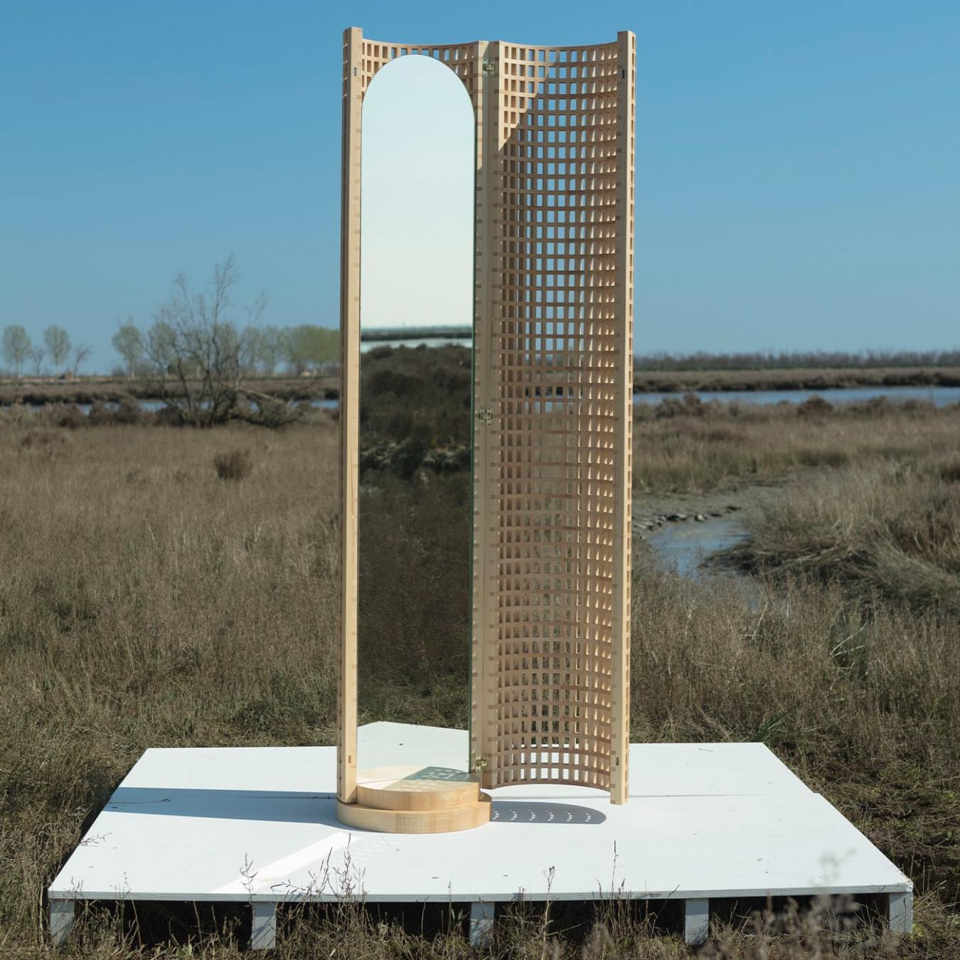 Espelho de chão madeira artesanal