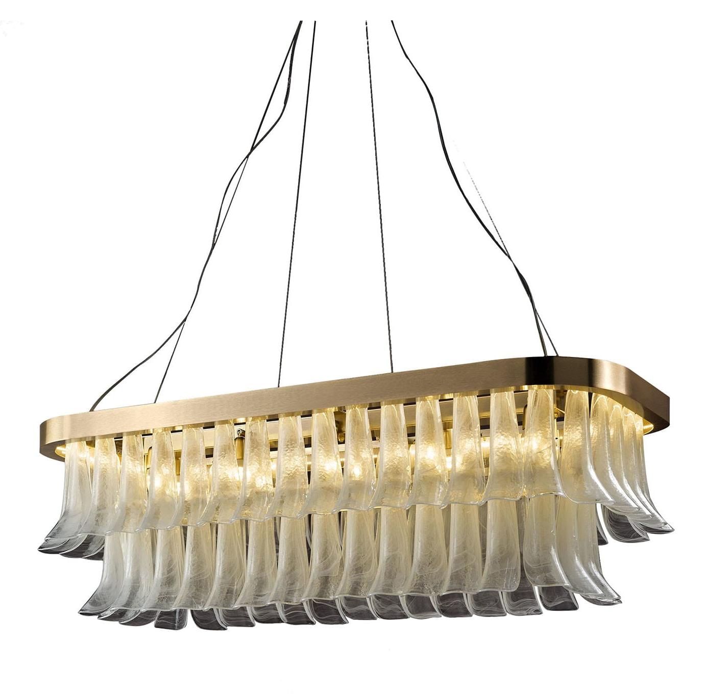Lustre Oval em Ouro Suave com Folhas de Vidro