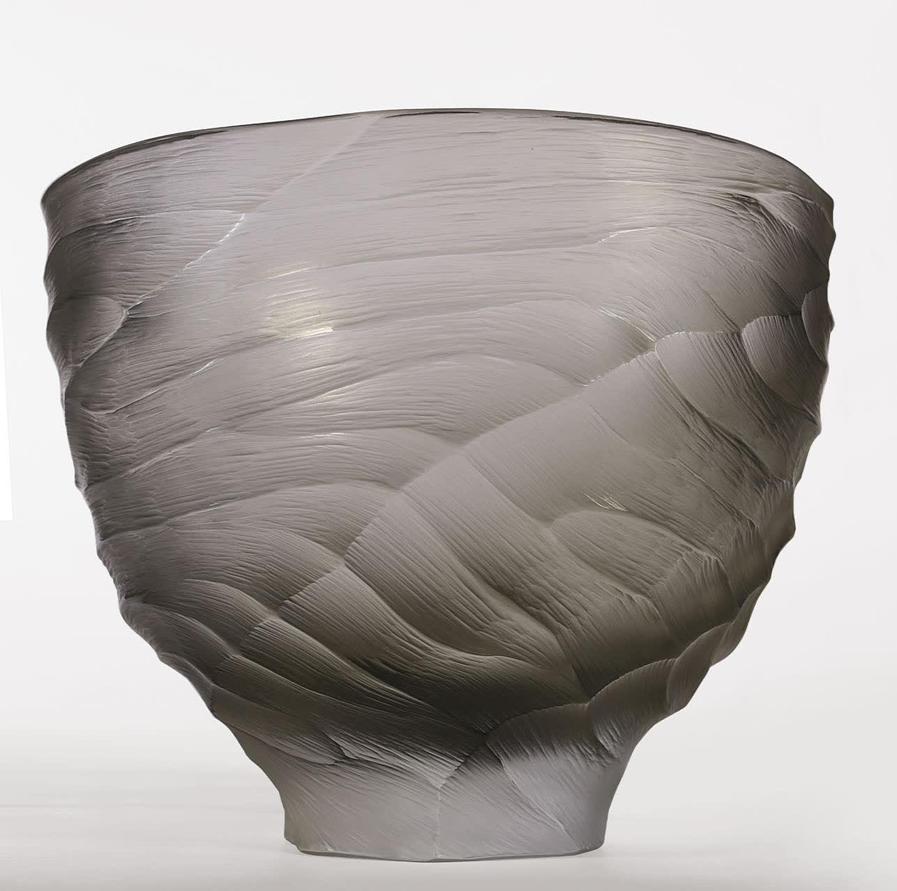 Vaso de Forma Ampla em Vidro de Murano Cinzento