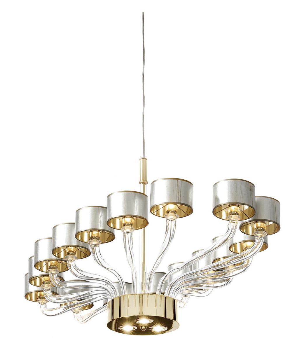 Lustre Oval Murano com Braços e Acabamento Dourado