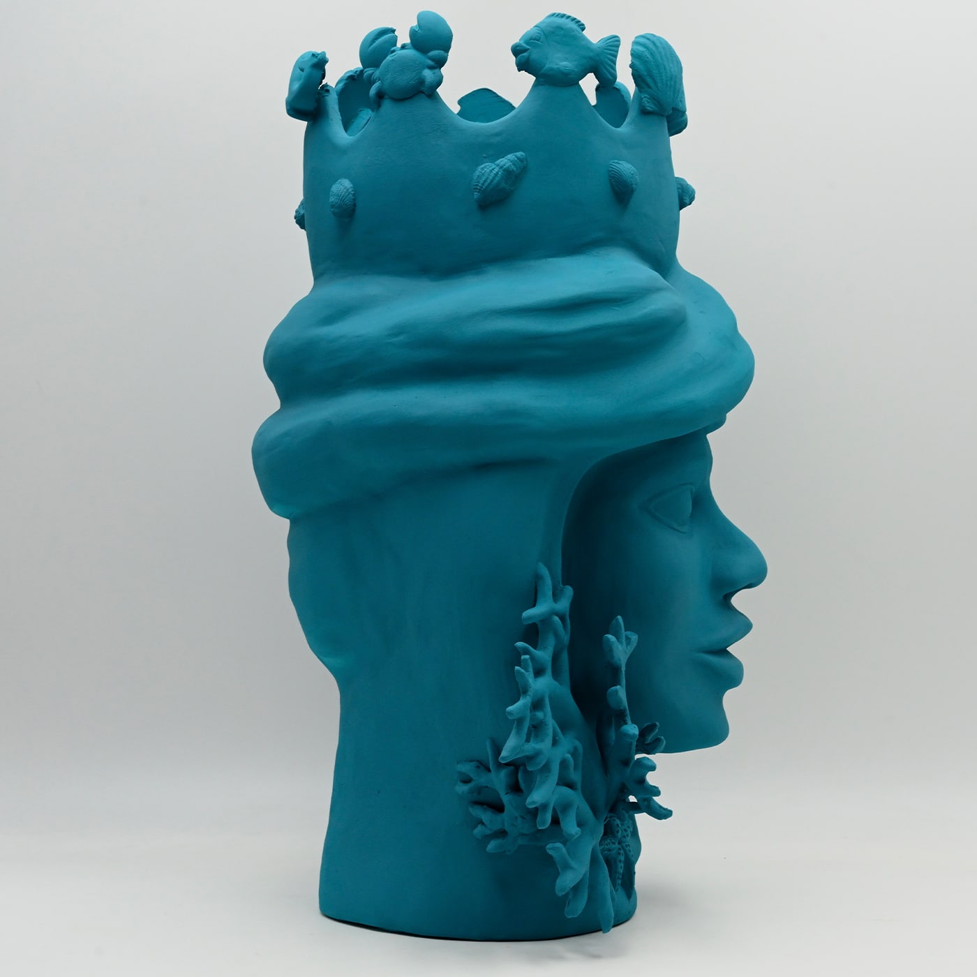 Escultura artesanal Moor's Head azul-petróleo