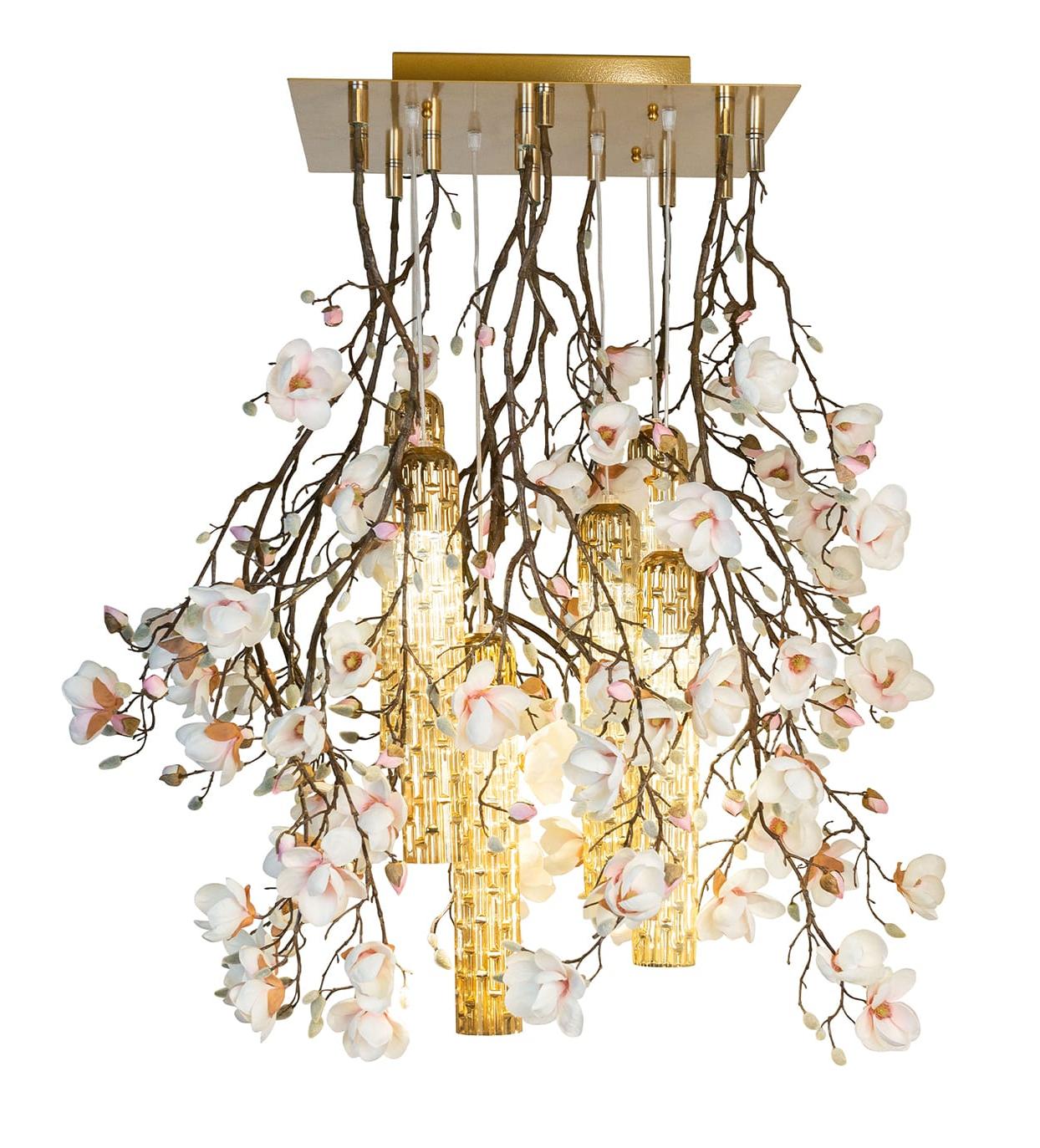 Lustre Magnolia Branco e Dourado