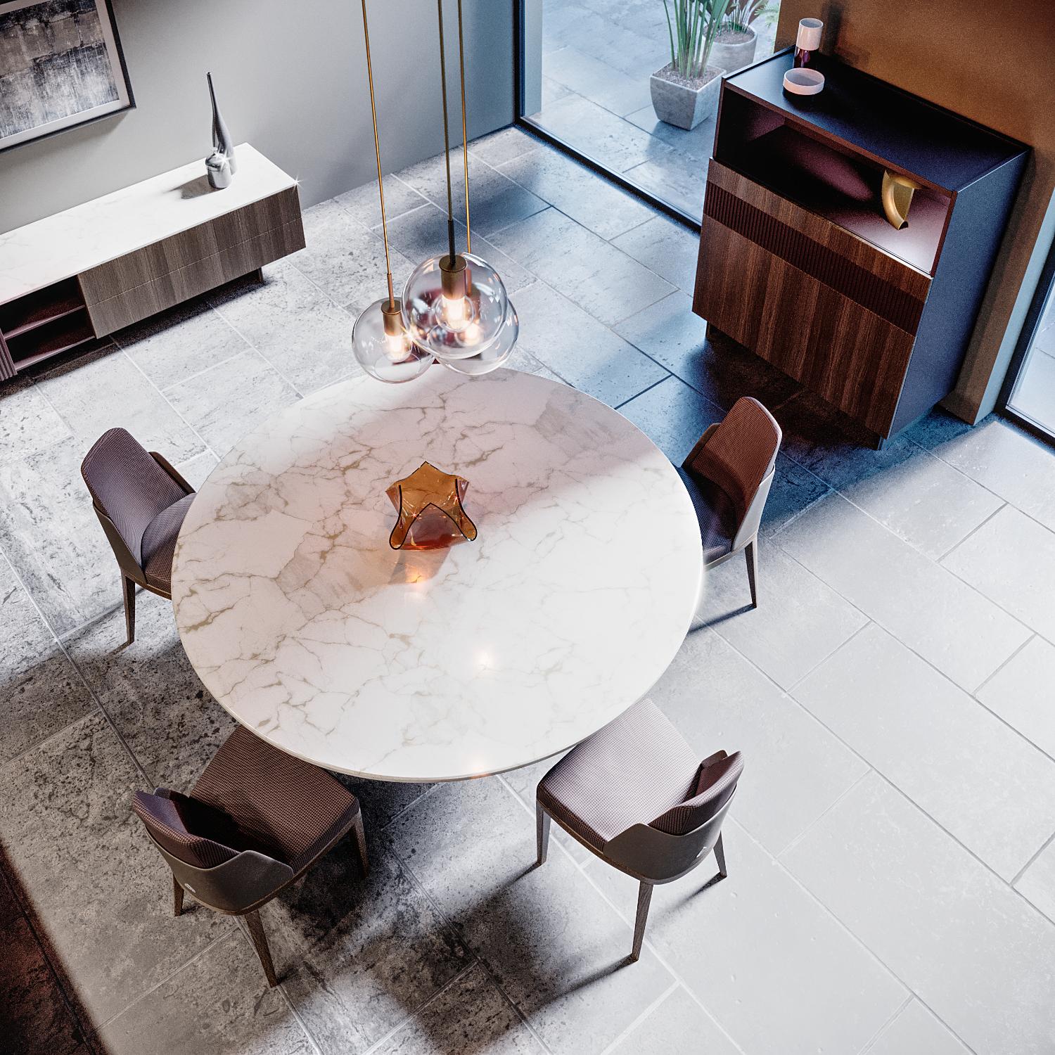 Mesa de Jantar Redonda Edward com Pedestal em Mármore