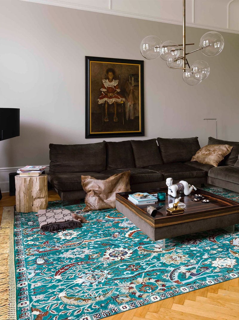 Tapete Kerman Verde Feito à Mão Luxury