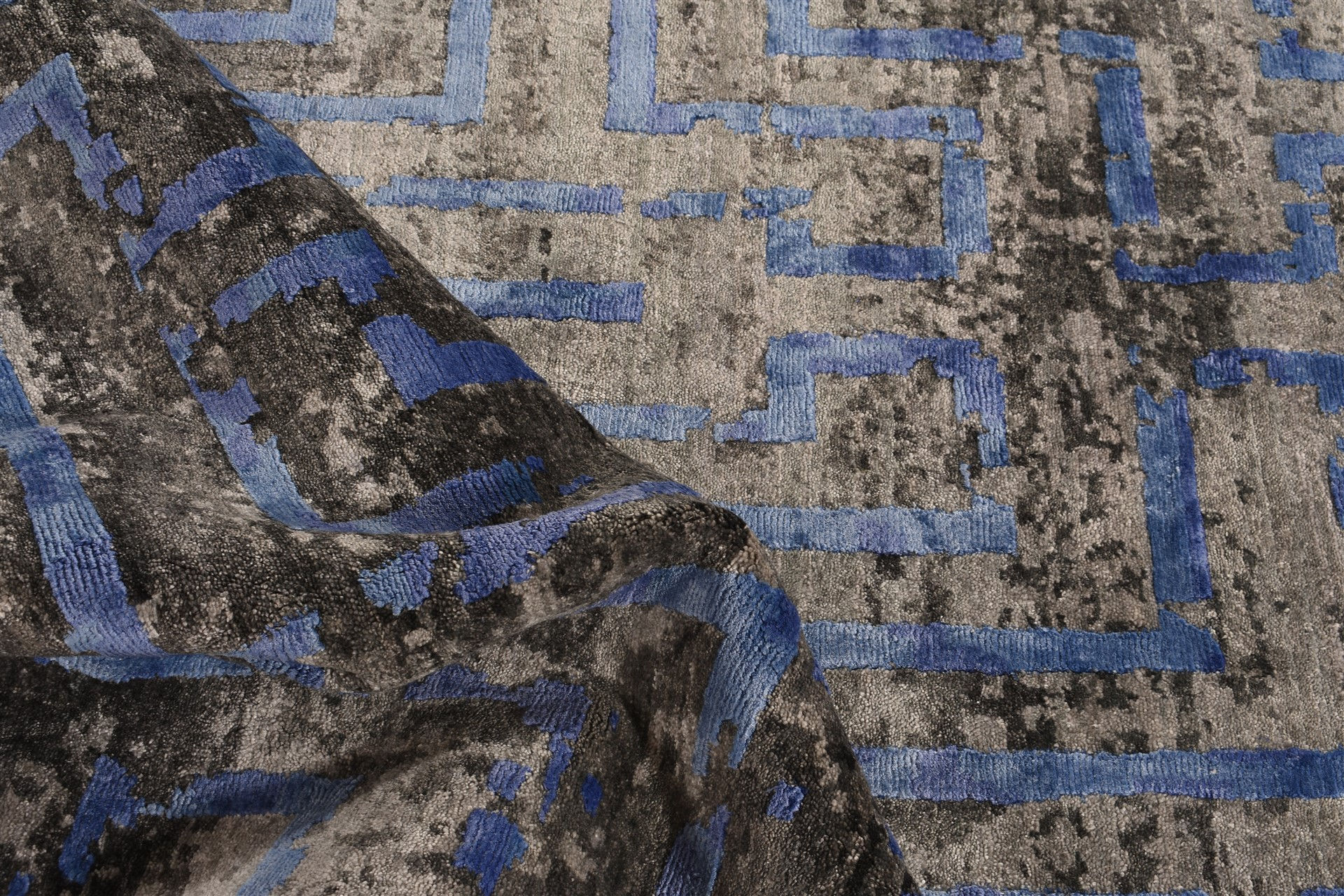 Tapete Feito à Mão Seda de Bambu Abstracto Indiano