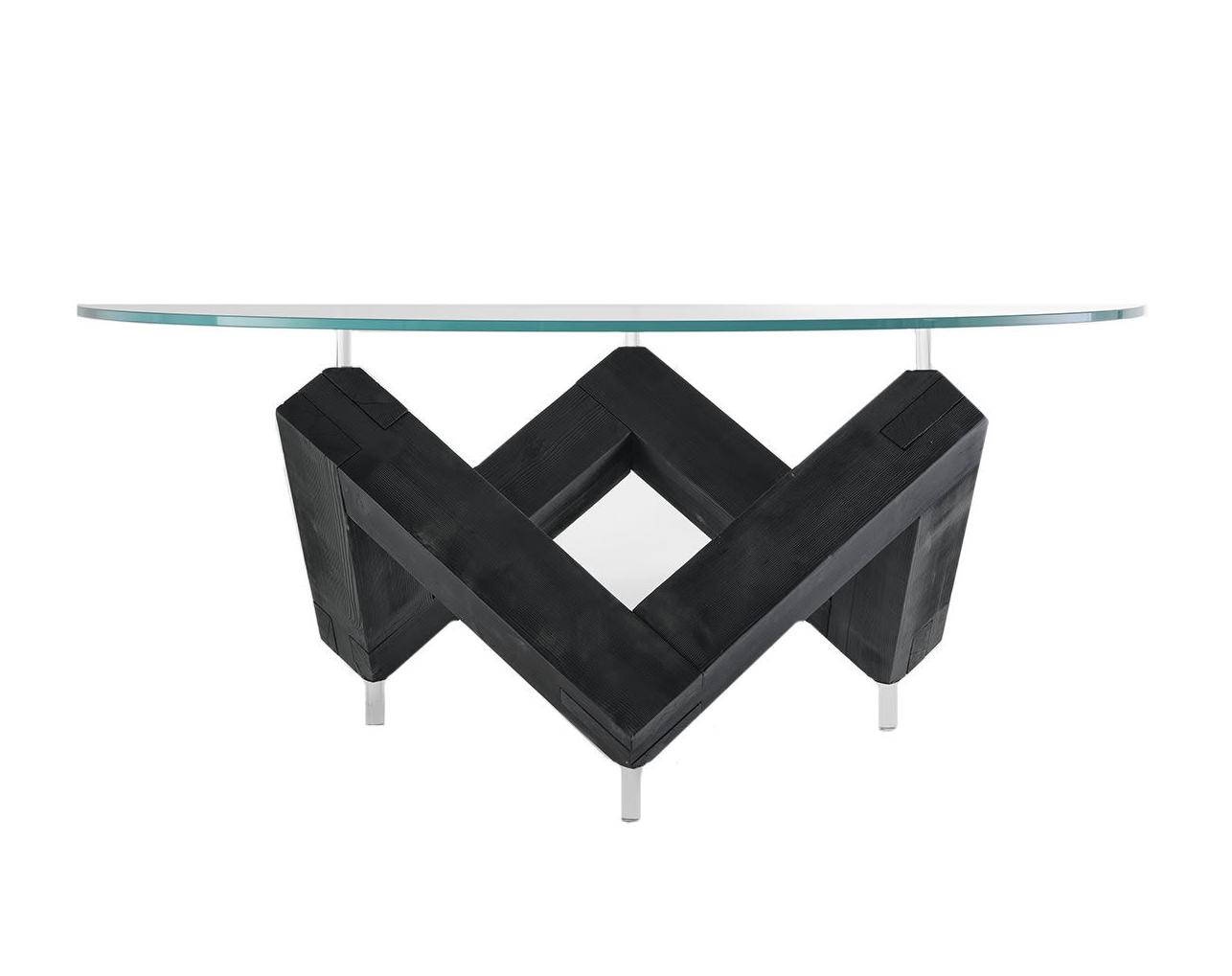 Mesa de Jantar em Madeira com Tampo de Vidro